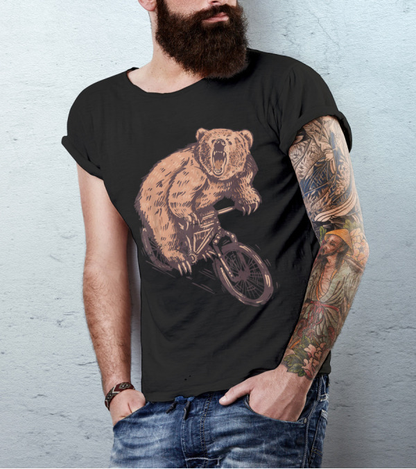Angry Bear Riding A Bike For Wild Lovers And Cyclists T-Shirt
