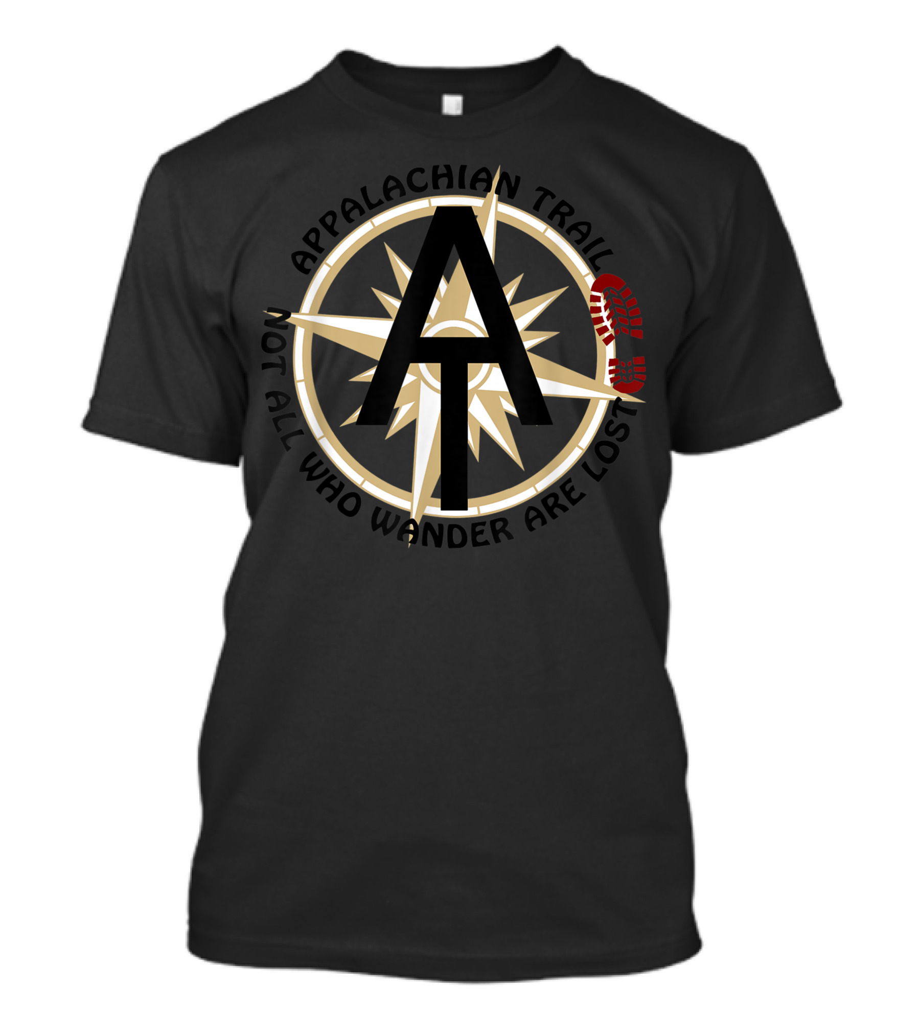Appalachian Trail Not All Who Wander Are Lost Compass Boot Print T-Shirt