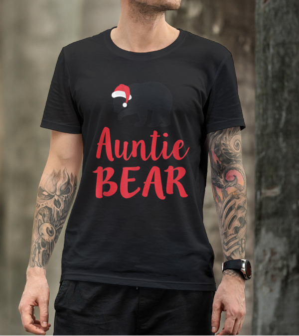 Auntie Bear Christmas Aunt Santa Hat Family T-Shirt
