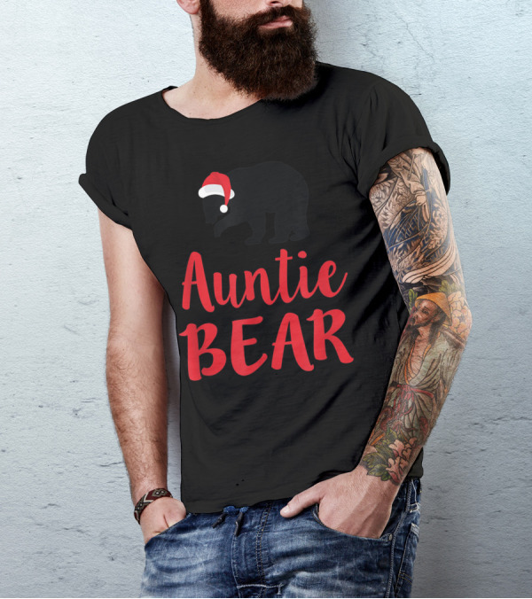 Auntie Bear Christmas Aunt Santa Hat Family T-Shirt