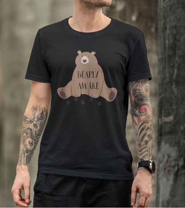 Bearly Awake Sleepy Bear Sitting Tired Night Pun T-Shirt