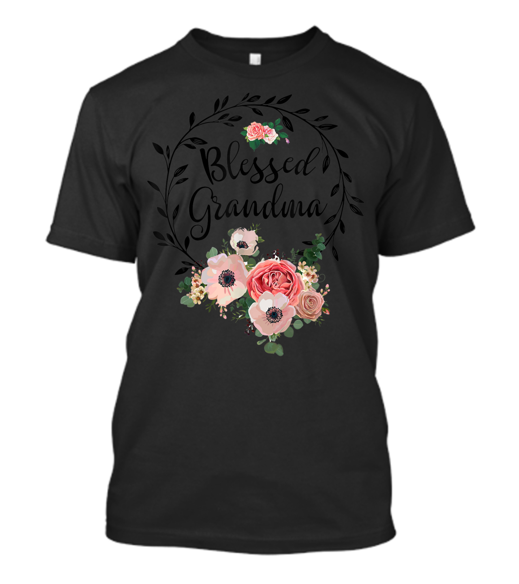 Blessed Grandma Surrounded By Floral Heart Blossoms T-Shirt