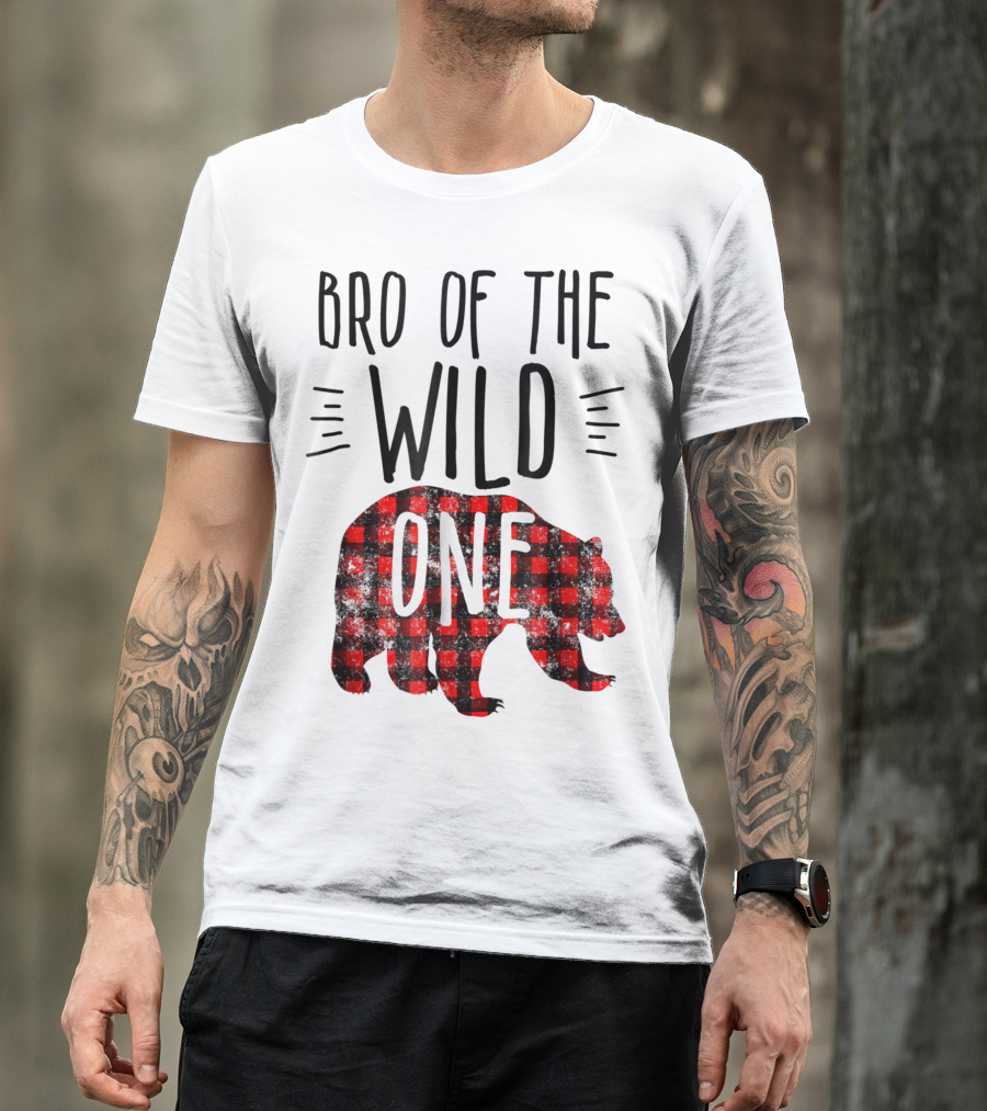 Bro Of The Wild One Bear Buffalo Plaid Lumberjack T-Shirt