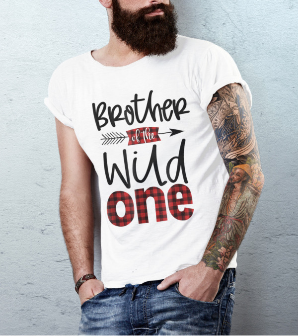 Brother Of The Wild One Plaid Lumberjack Arrow 1st Birthday T-Shirt