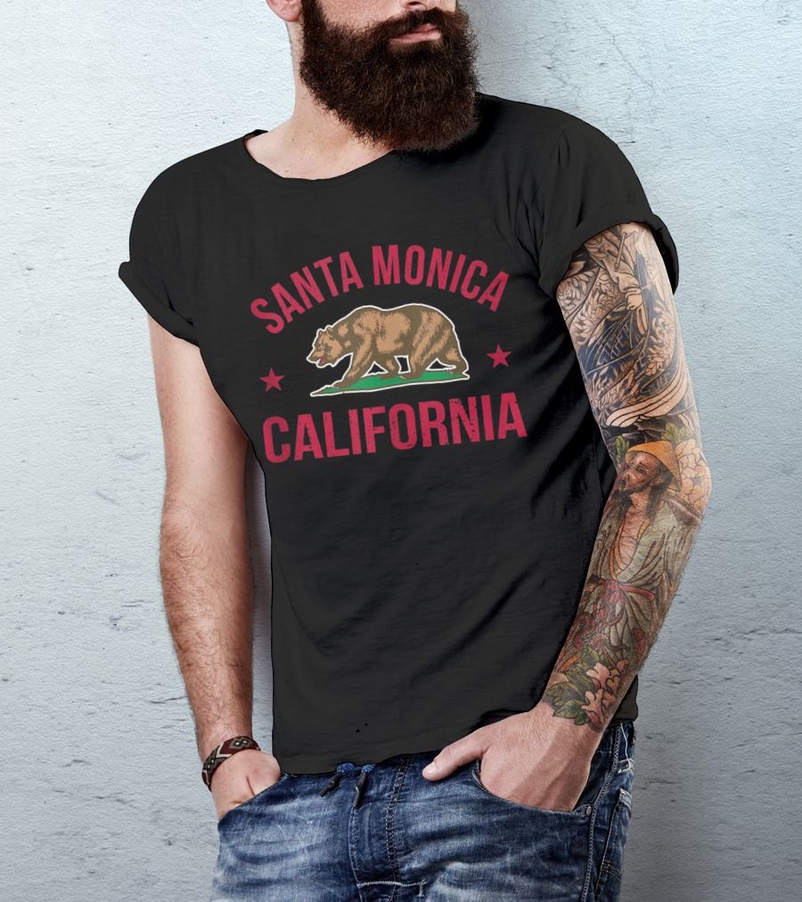 Santa Monica California Bear Icon With Stars T-Shirt