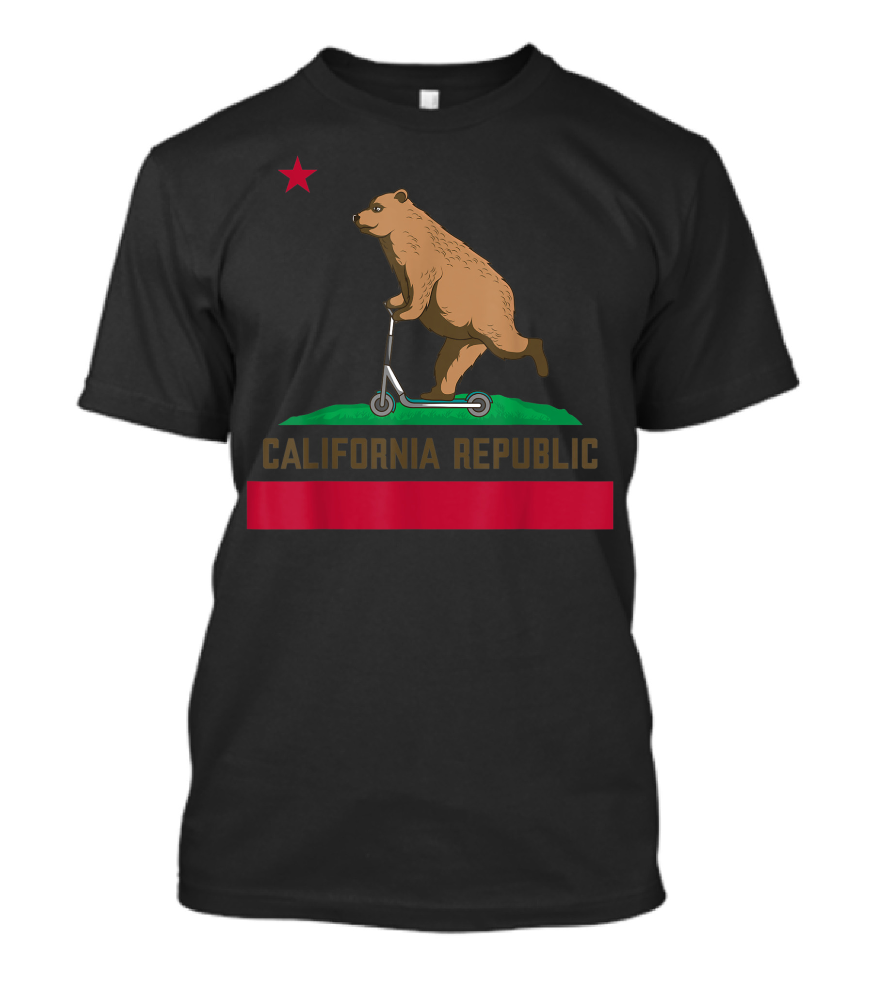 California Republic Bear Riding Scooter Iconic Flag T-Shirt