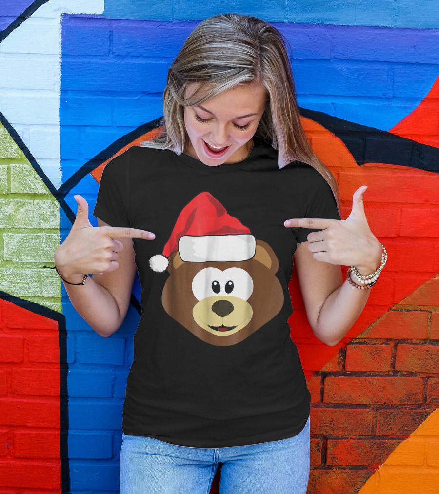 Christmas Teddy Bear Santa Hat For Family Photos T-Shirt
