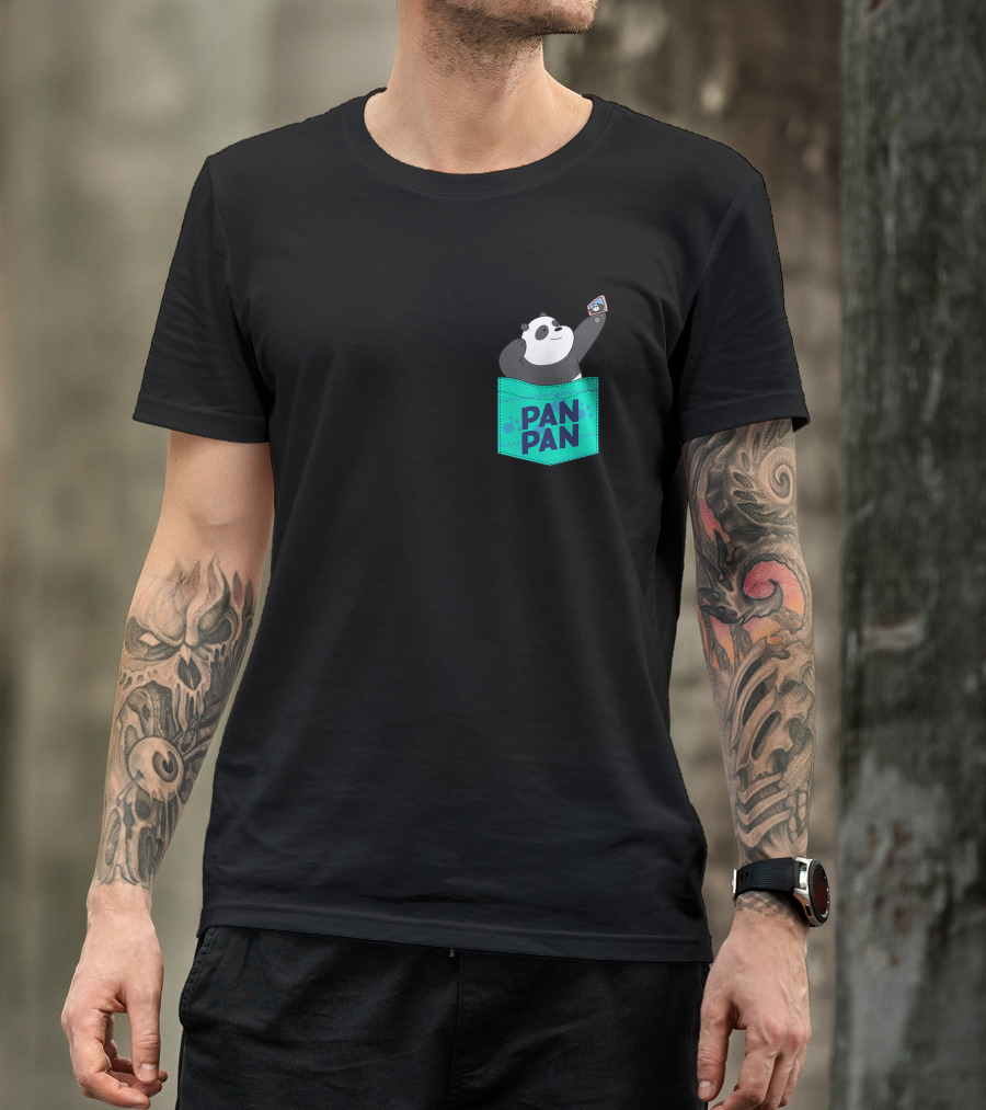 Cn We Bare Bears Pan Pan Faux Pocket Panda Holding Phone T-Shirt