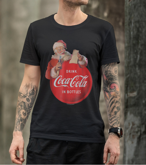 Santa Claus Drink Coca-Cola In Bottles Retro Christmas Advertising T-Shirt