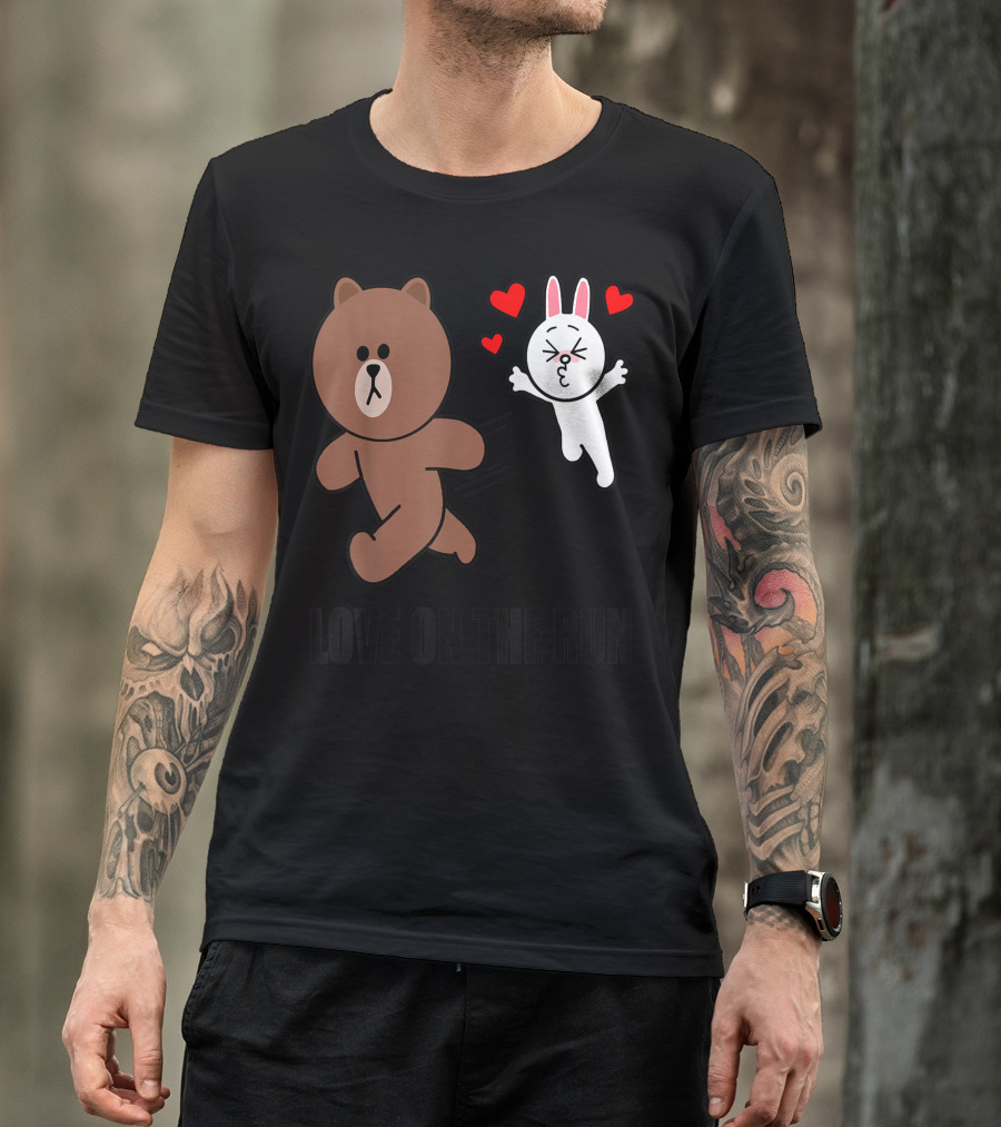 Cute Brown Bear Cony Bunny Rabbit Love On The Run Valentines Hearts T-Shirt