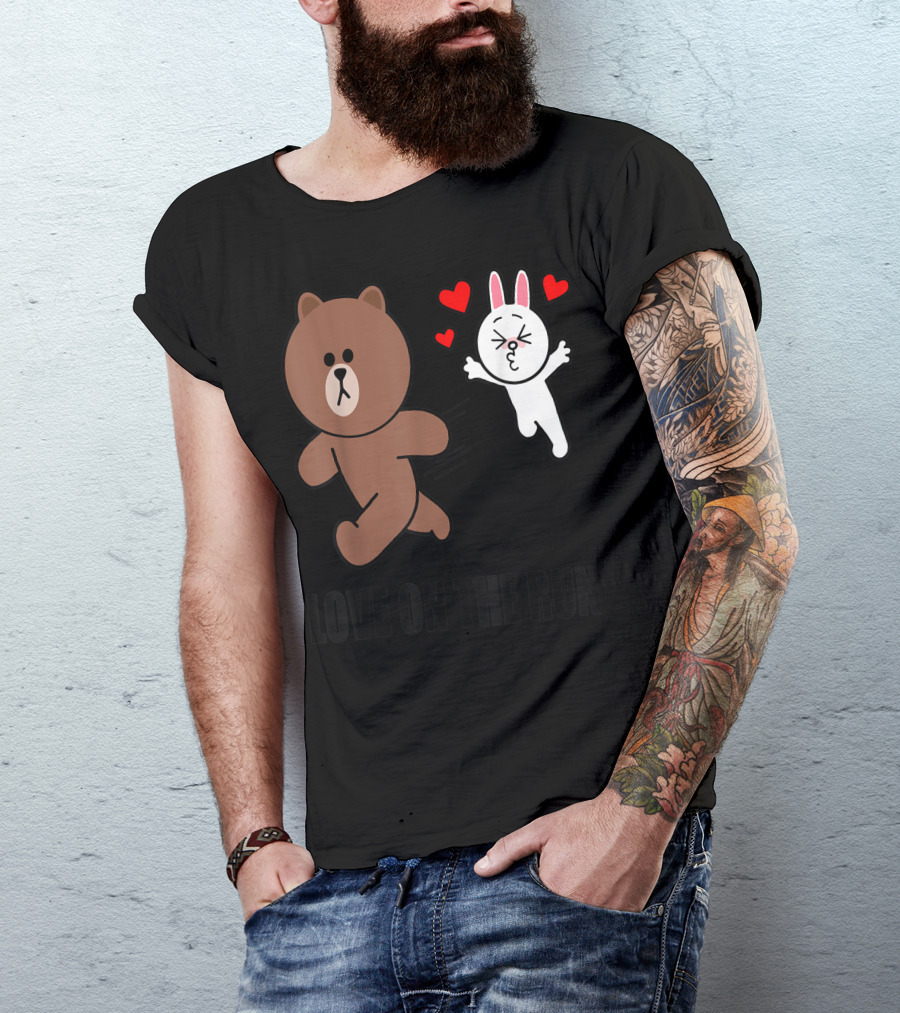 Cute Brown Bear Cony Bunny Rabbit Love On The Run Valentines Hearts T-Shirt