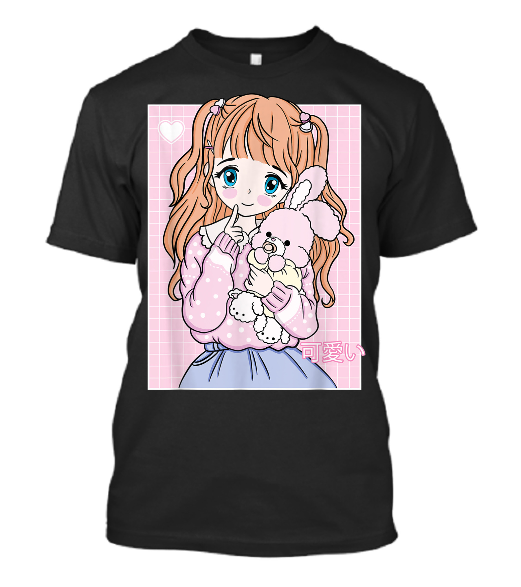 Kawaii Girl With Pink Plushie And Heart 90s Japanese Otaku Aesthetic T-Shirt