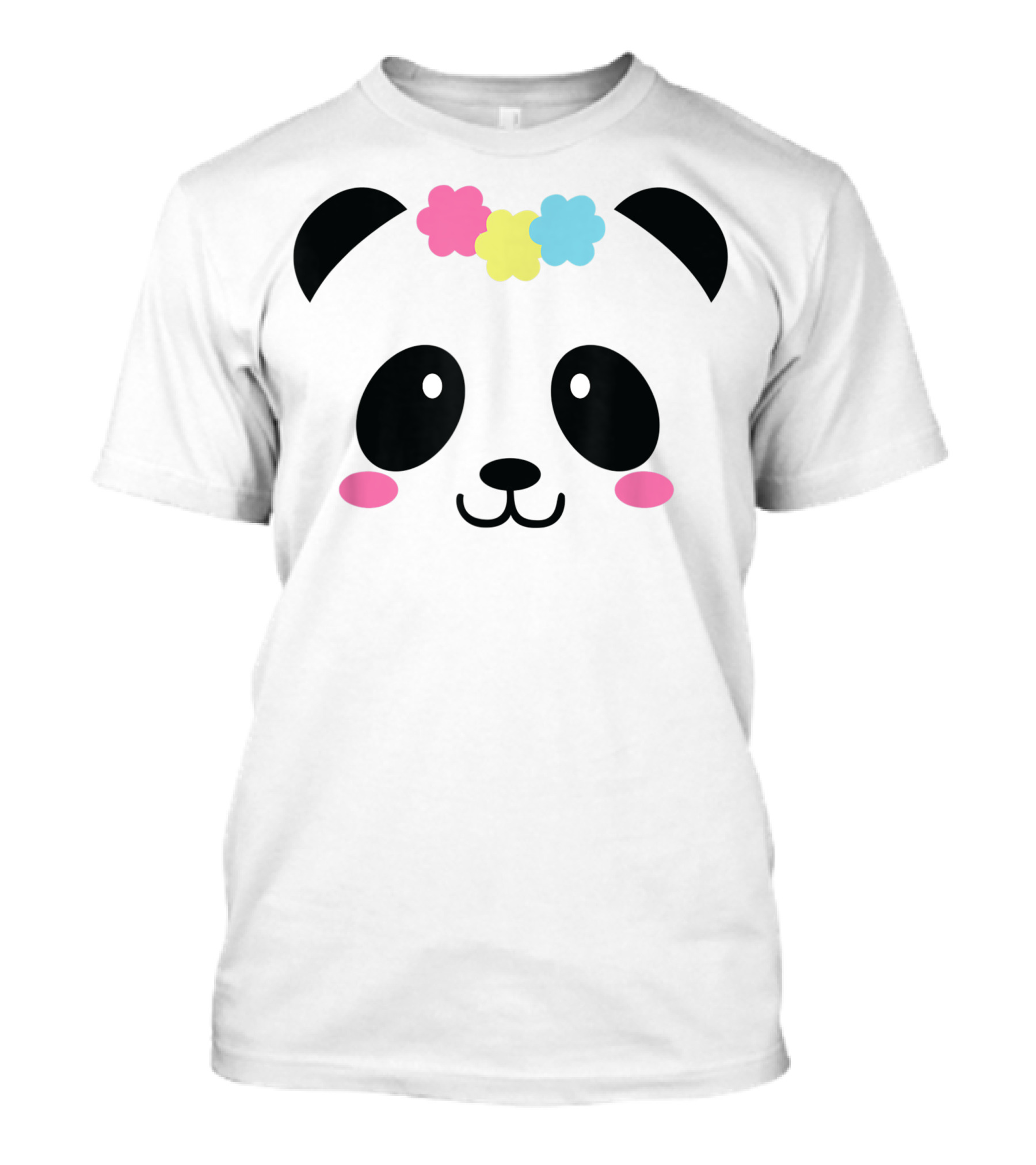 Cute Panda Face With Colorful Flower Crown T-Shirt
