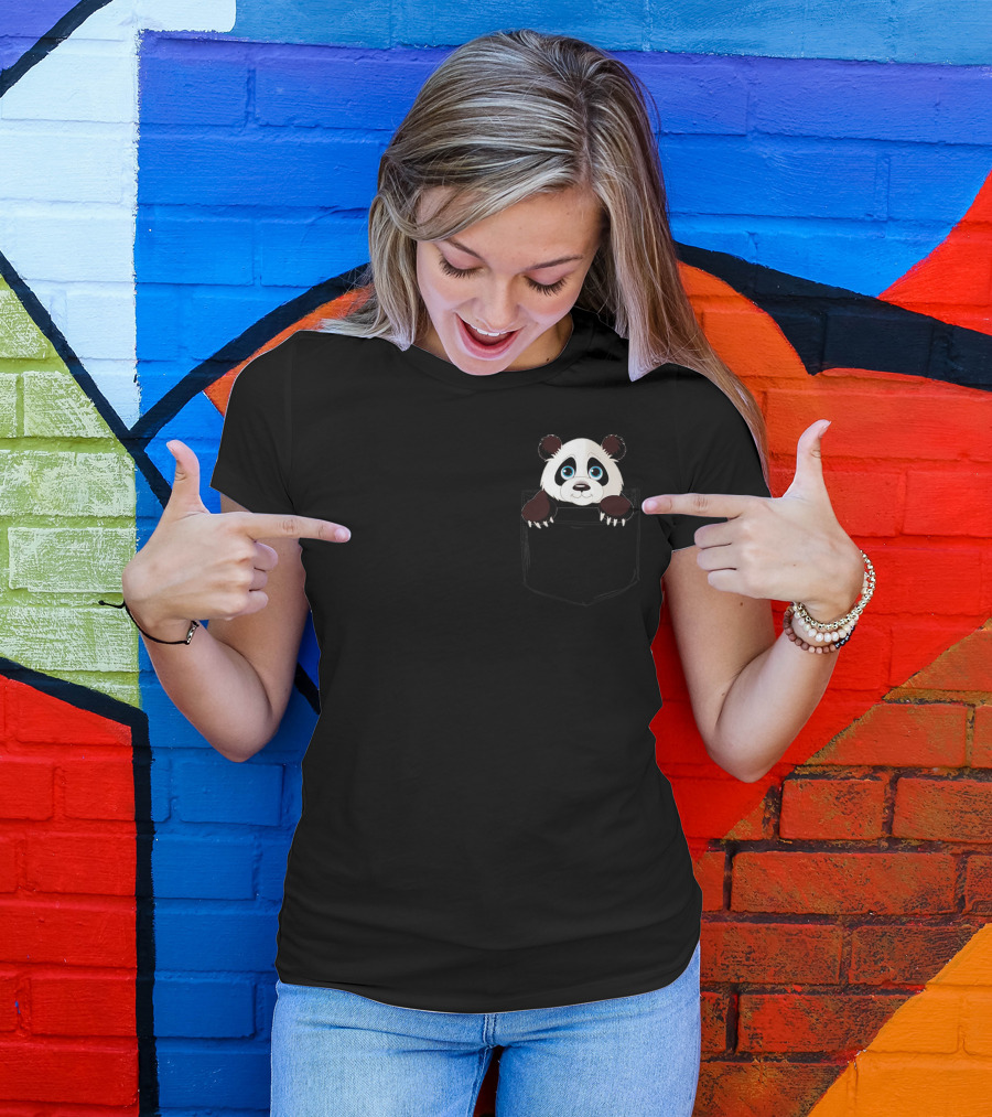 Cute Pocket Panda Bear Lover Kidding Playful Adorable Companion T-Shirt