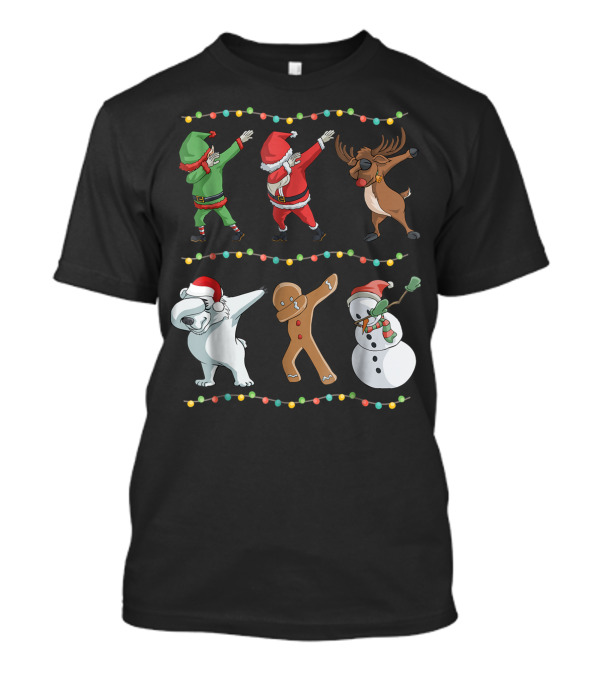 Dabbing Santa Reindeer Elf Gingerbread Snowman Polar Bear Christmas Lights T-Shirt