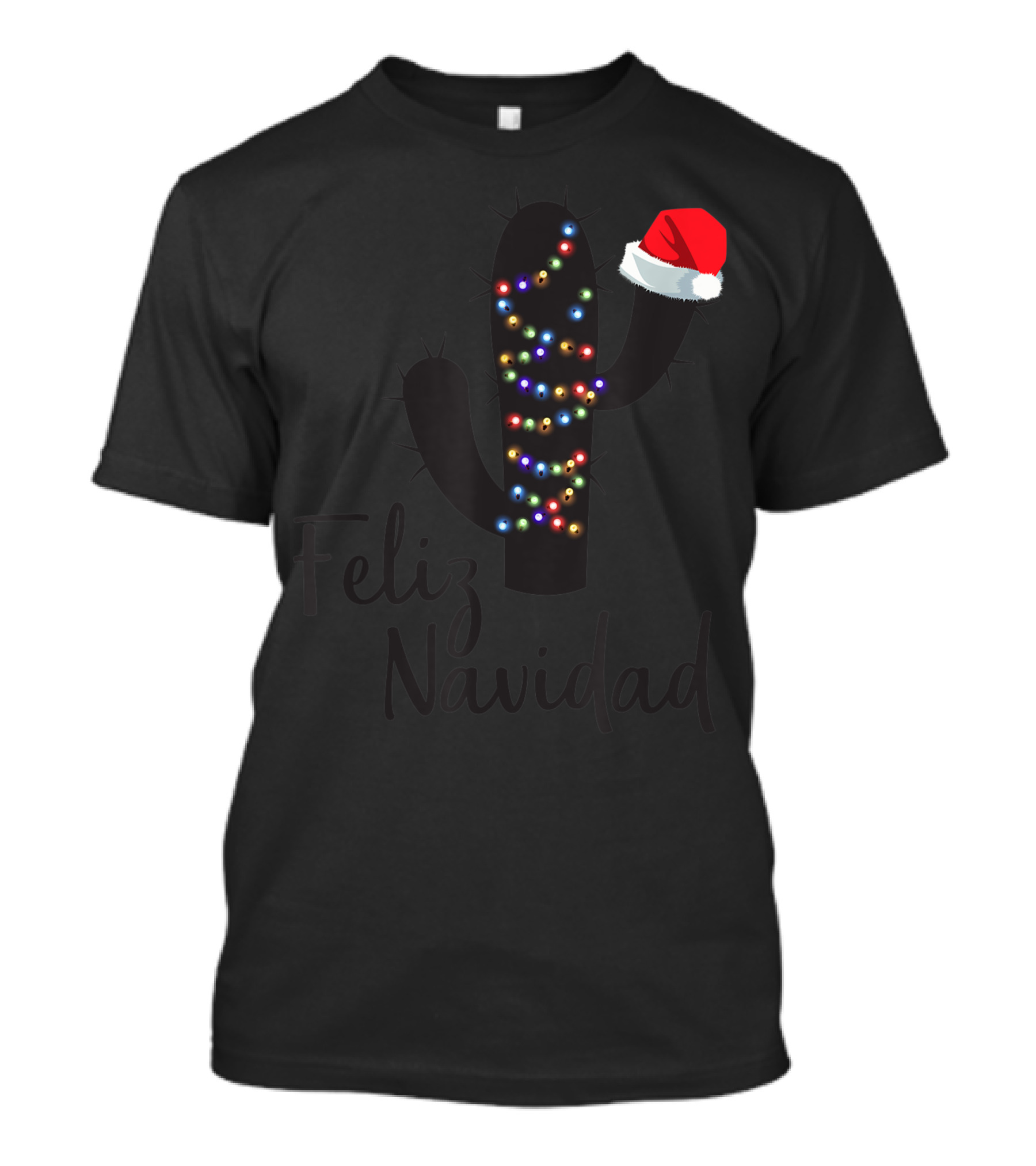 Feliz Navidad Cactus Christmas Lights Santa Hat T-Shirt