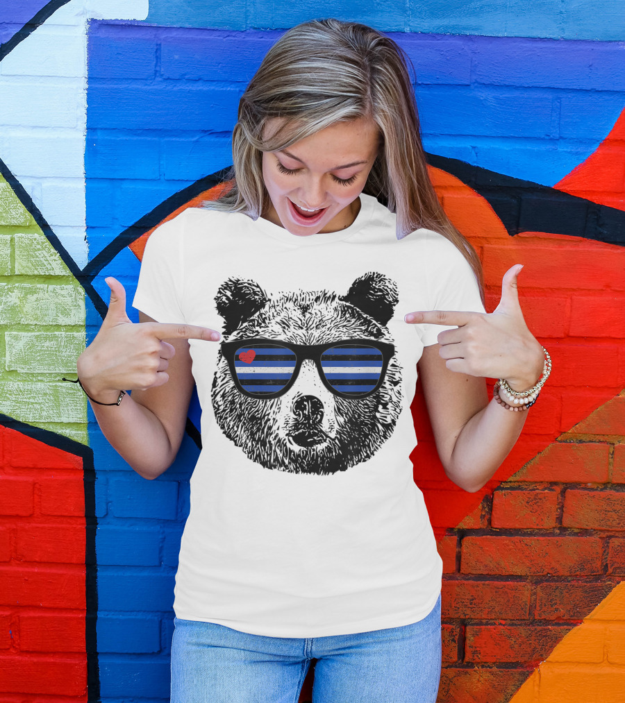 Bear With Leather Pride Flag Colors Sunglasses T-Shirt