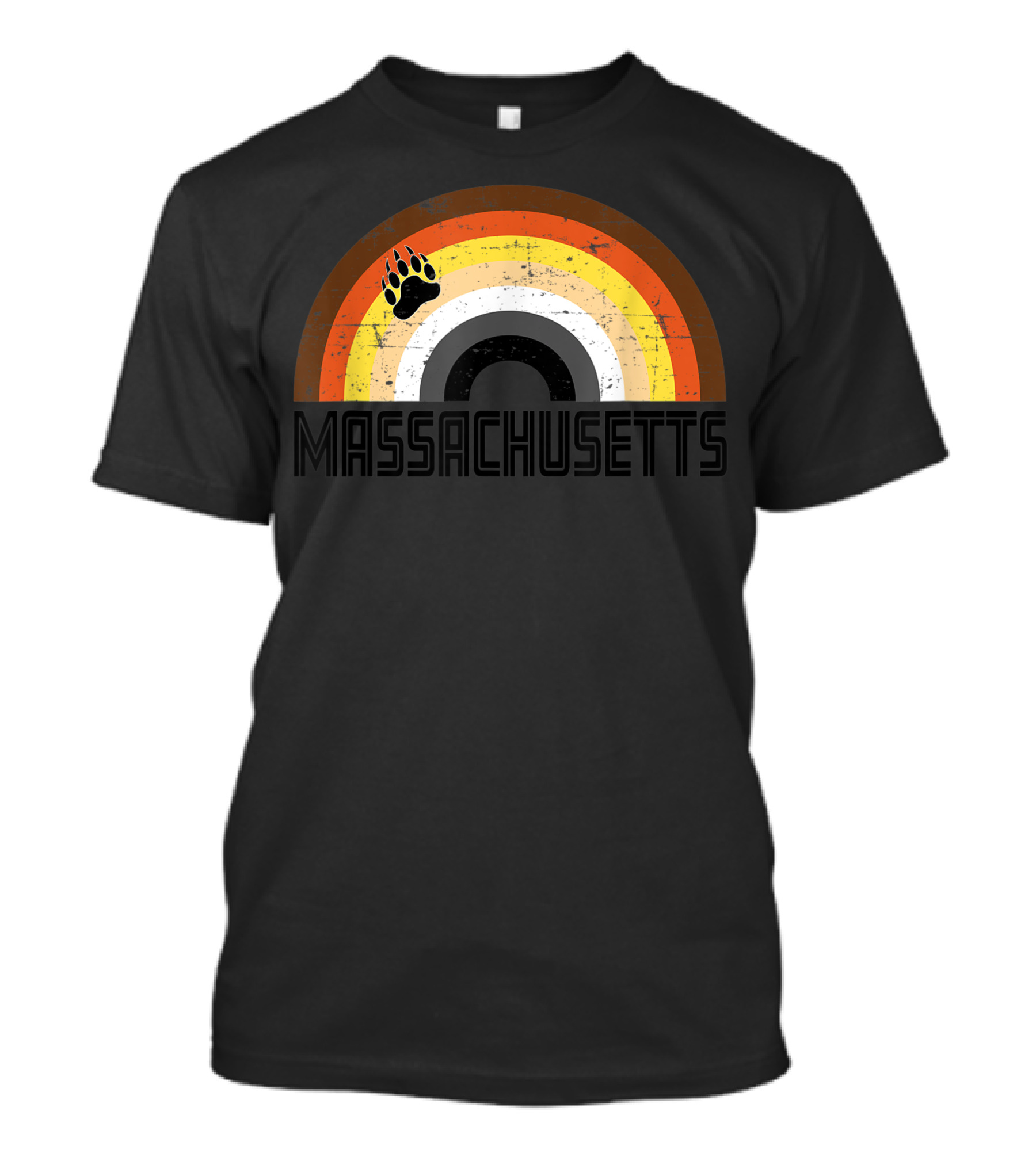 Massachusetts Bear Pride Paw Print Rainbow T-Shirt