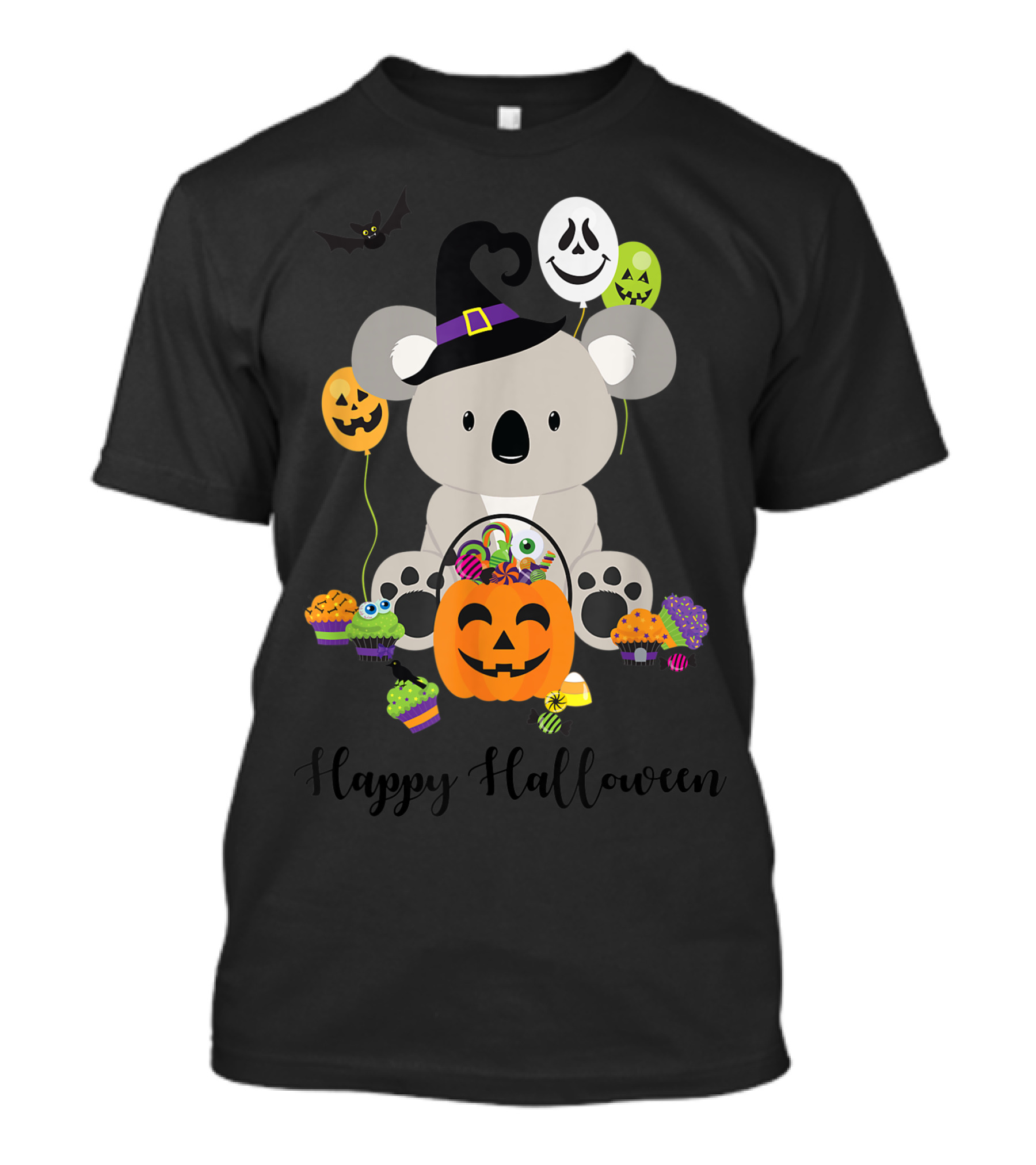 Happy Halloween Cute Koala Bear With Pumpkins And Balloons T-Shirt