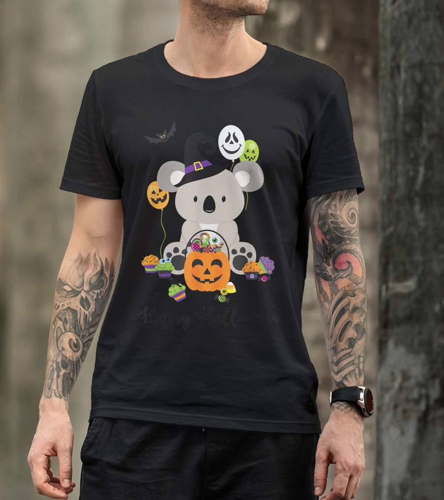 Happy Halloween Cute Koala Bear With Pumpkins And Balloons T-Shirt