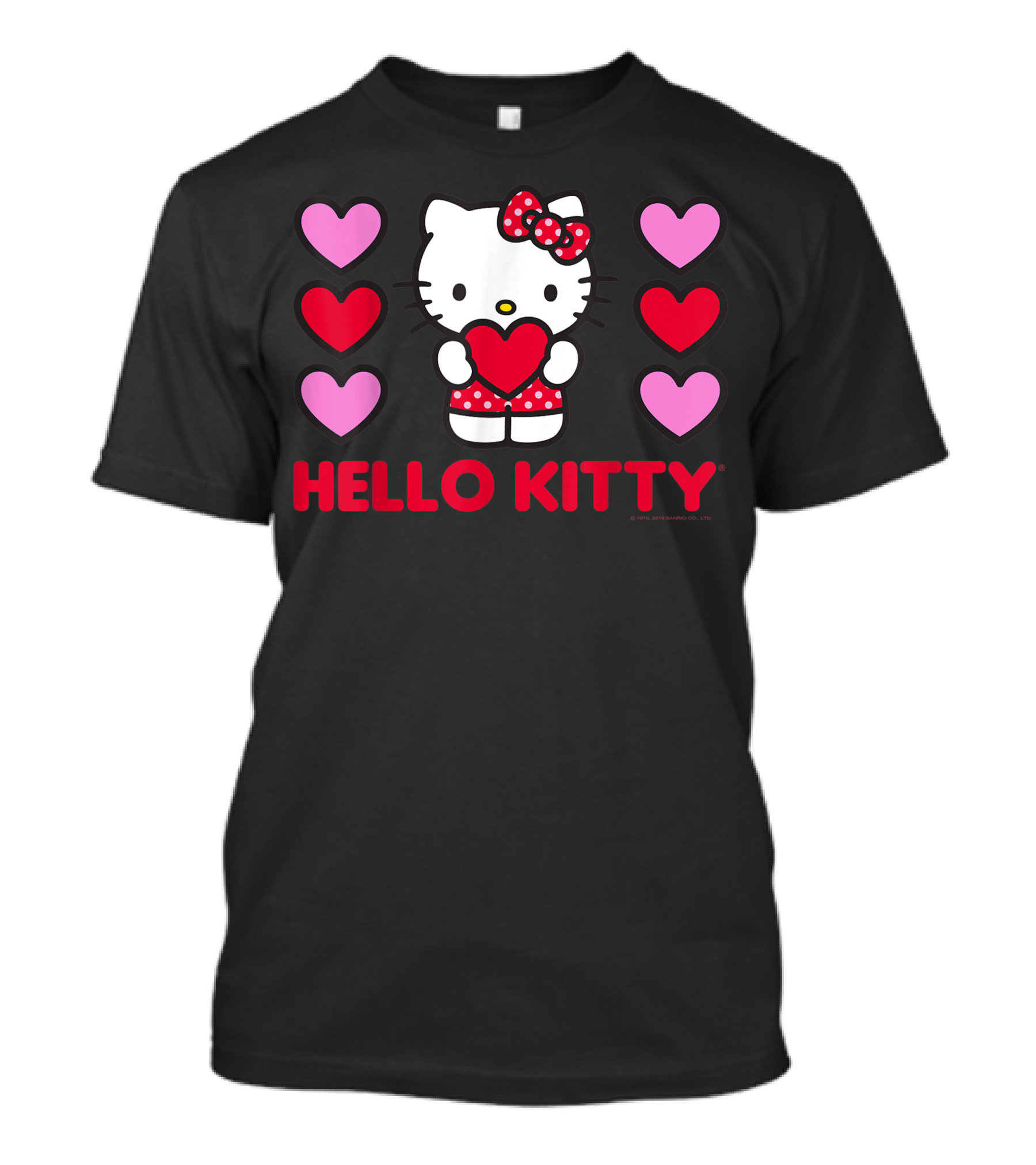 Hello Kitty Holding Heart Surrounded By Pink And Red Valentine Hearts T-Shirt