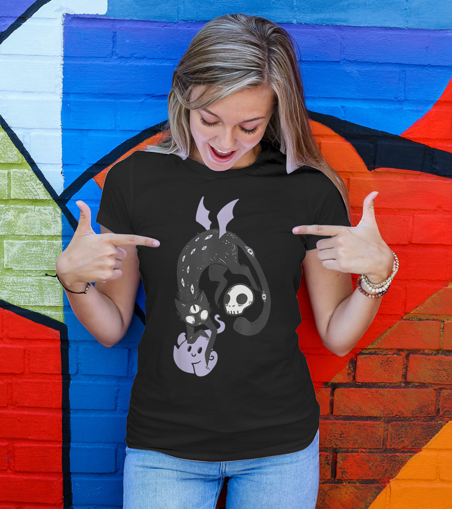 Kawaii Black Cat Pastel Goth Soft Grunge Clothing With Skull And Third Eye Elements T-Shirt