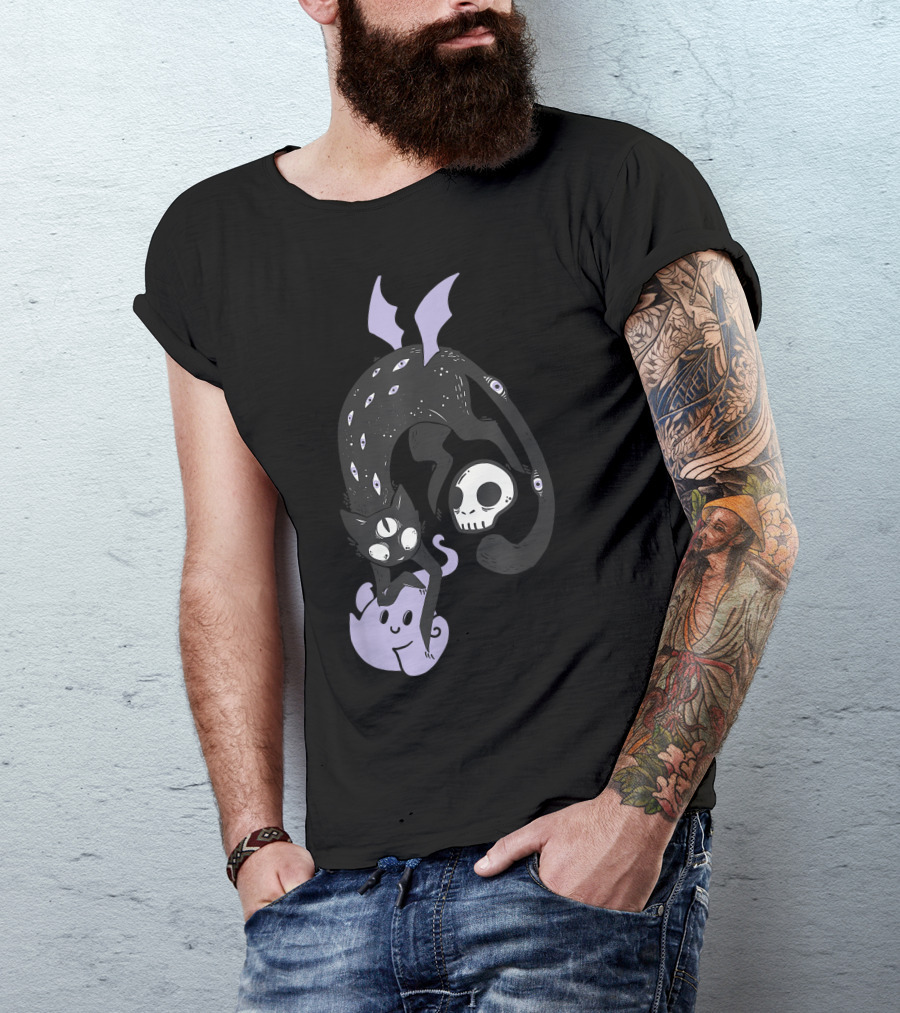 Kawaii Black Cat Pastel Goth Soft Grunge Clothing With Skull And Third Eye Elements T-Shirt