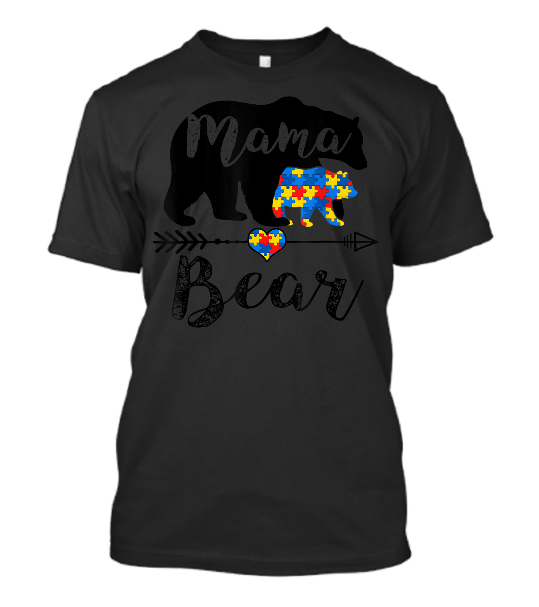 Mama Bear With Puzzle Piece Heart And Arrow Autism Awareness T-Shirt