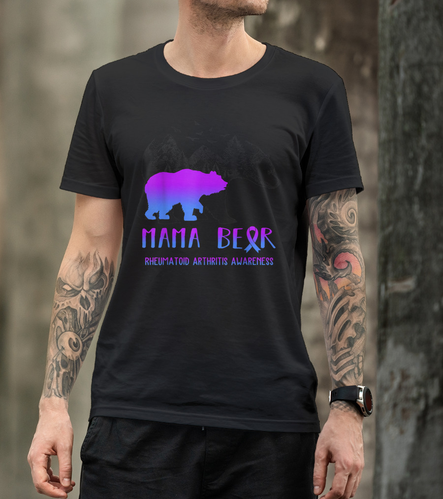 Mama Bear Rheumatoid Arthritis Awareness Gradient Bear T-Shirt