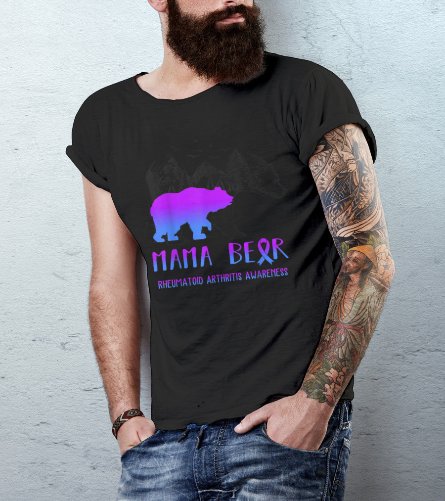 Mama Bear Rheumatoid Arthritis Awareness Gradient Bear T-Shirt