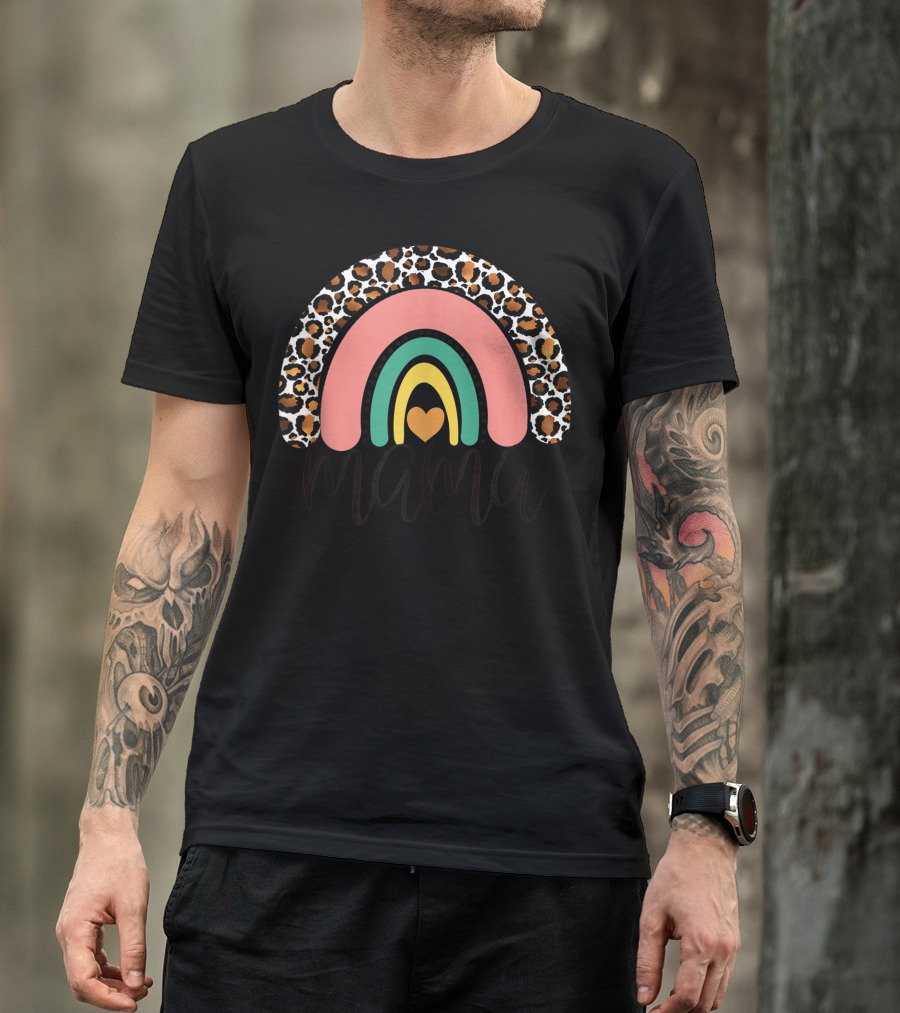 Mama Leopard Rainbow Heart Mom Life T-Shirt