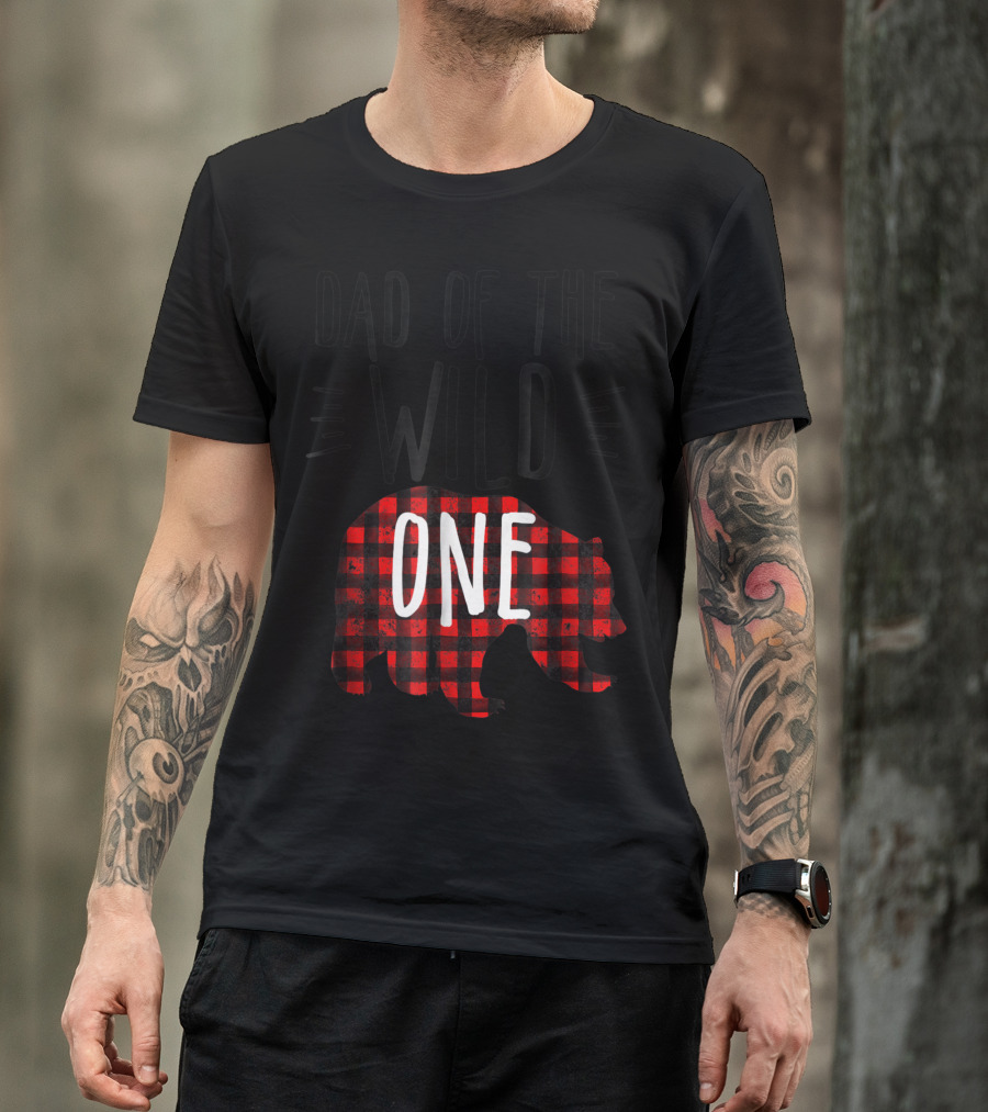 Dad Of The Wild One Buffalo Plaid Bear Lumberjack 1st Birthday T-Shirt
