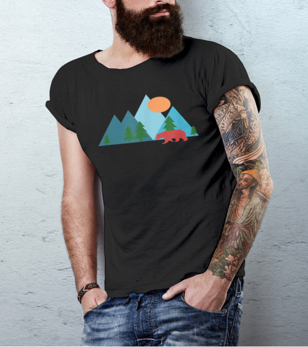 Mountains And Nature Scene Bear Forest T-Shirt