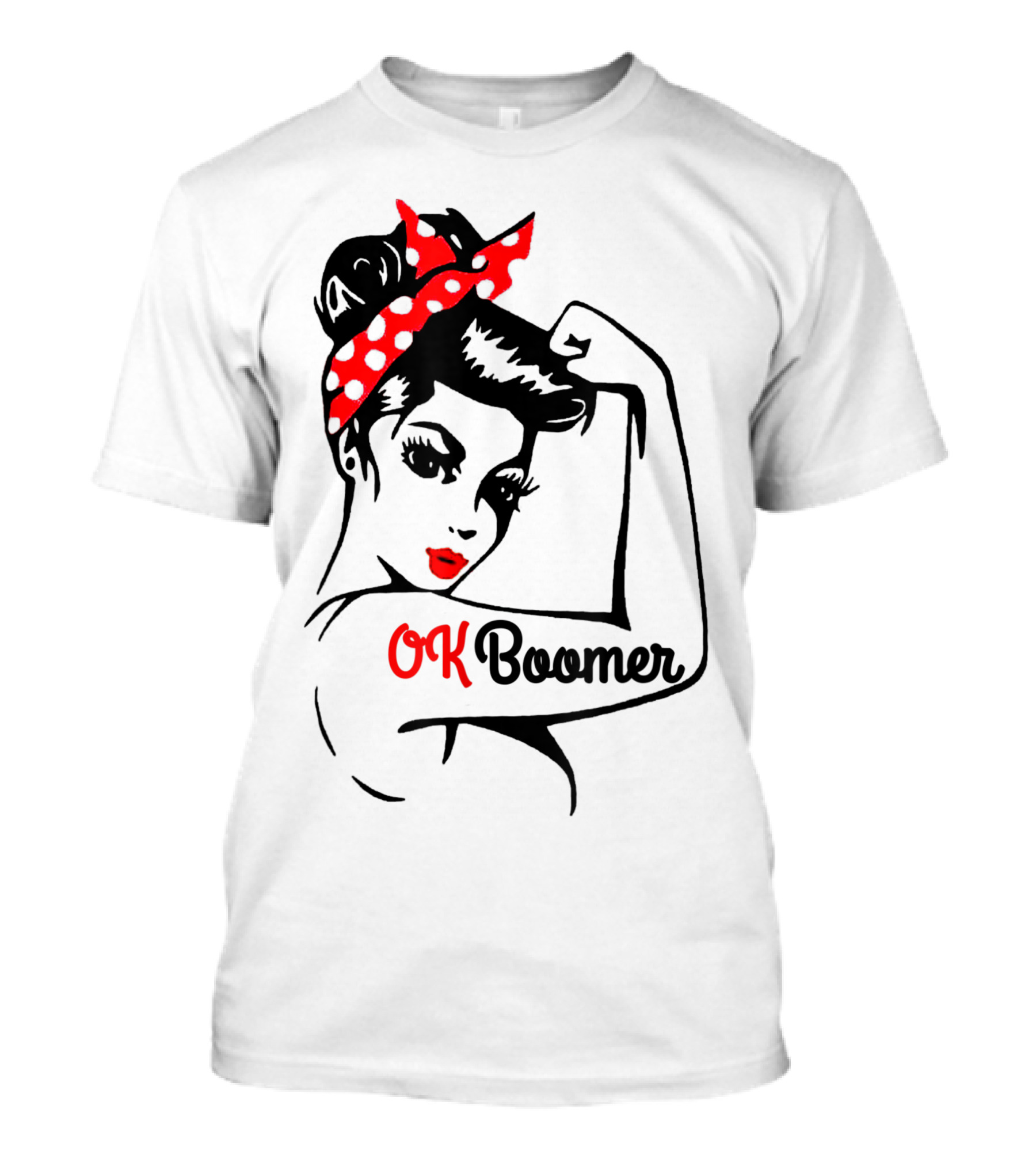 OK Boomer Rosie The Riveter Girl Red Polka Dot Bandana T-Shirt