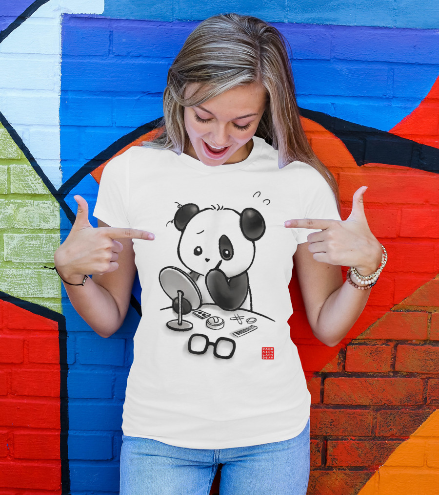 Panda Applying Makeup With Mirror And Accessories T-Shirt