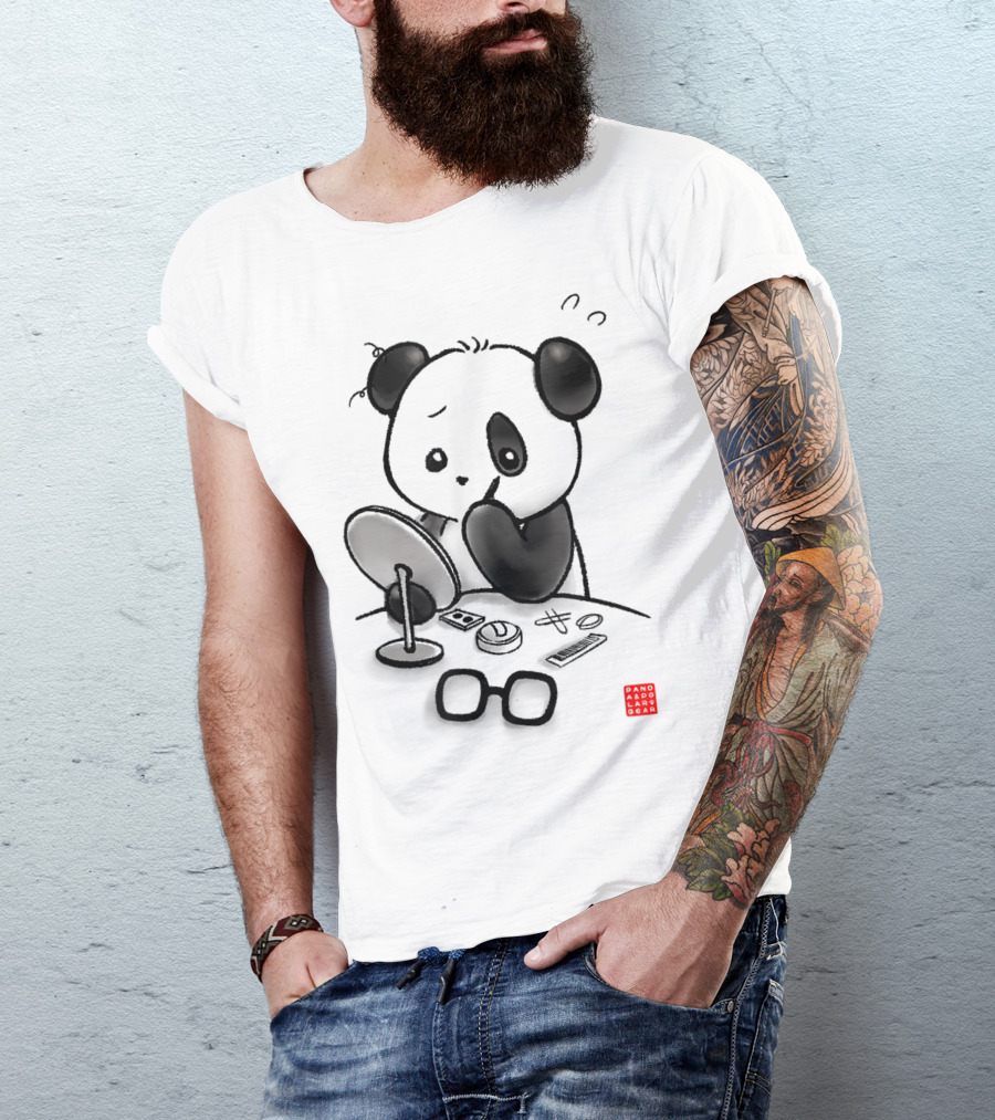 Panda Applying Makeup With Mirror And Accessories T-Shirt