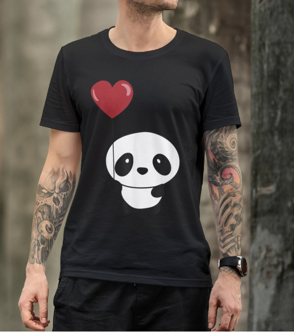 Panda Valentine Heart Balloon Panda Lover Valentines Day T-Shirt