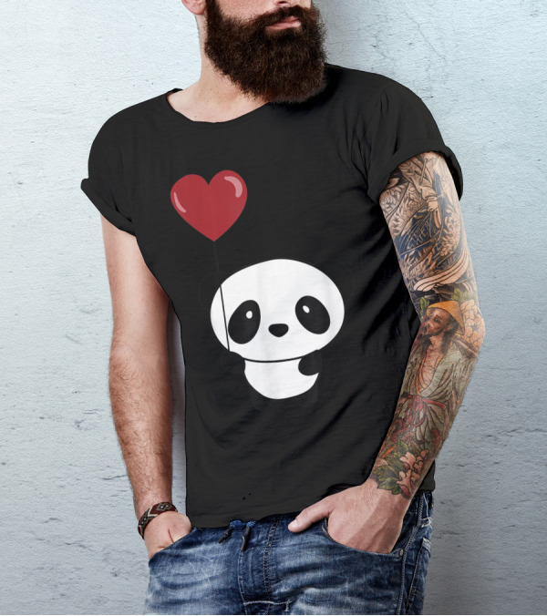 Panda Valentine Heart Balloon Panda Lover Valentines Day T-Shirt