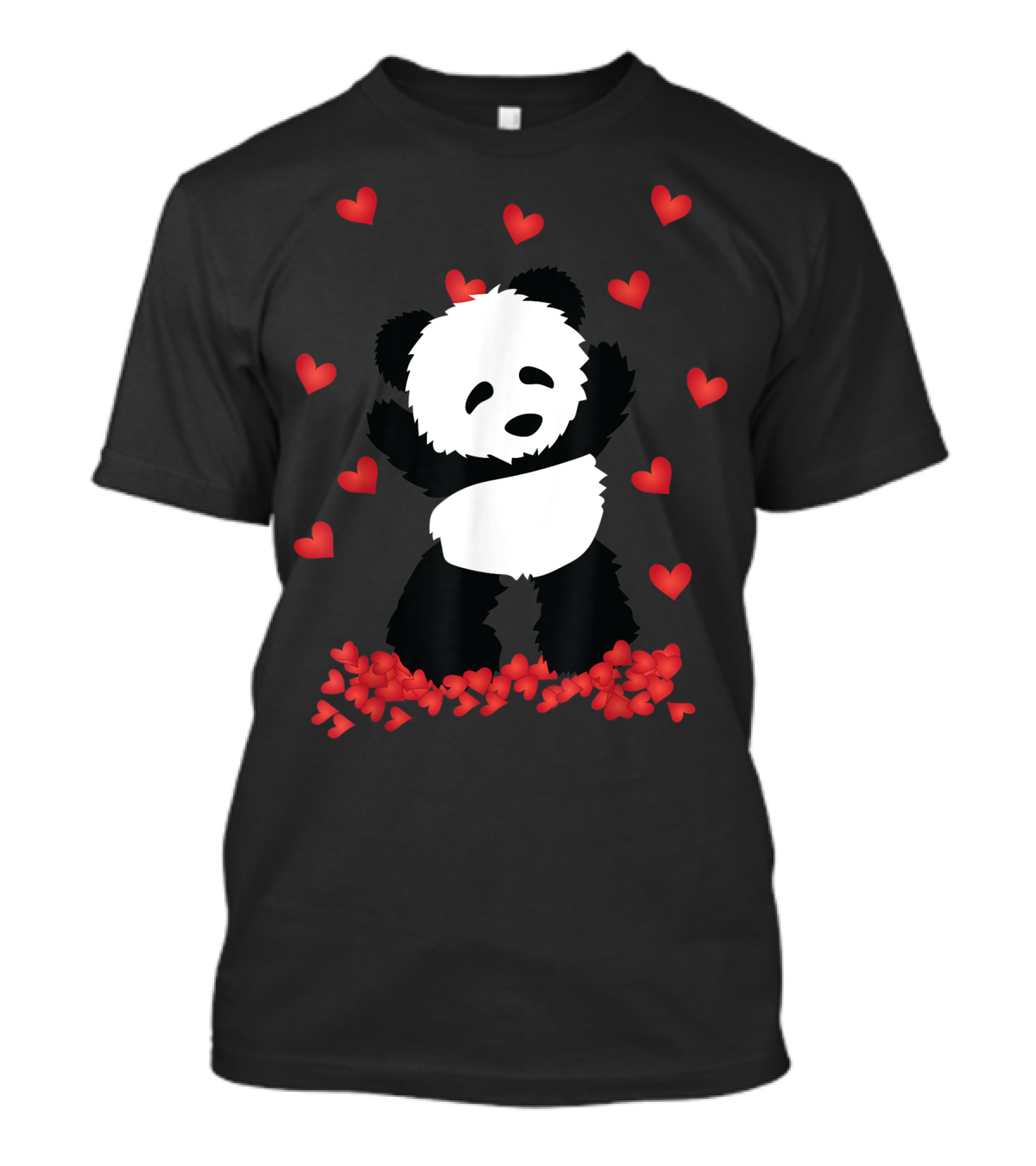 Panda With Hearts Valentines Day Women And Girls Cute Valentine's Panda Surrounded By Red Love Hearts T-Shirt
