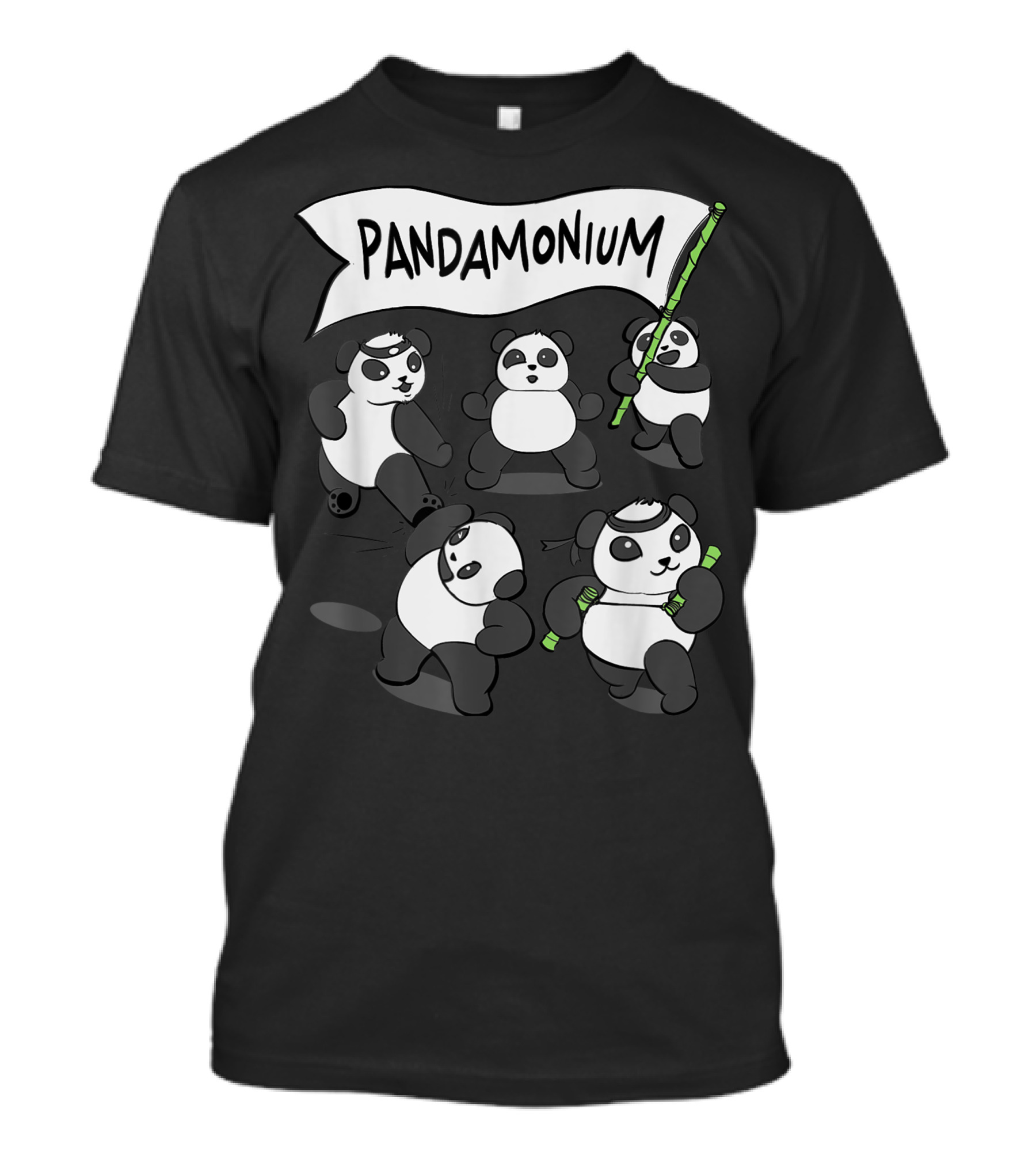 Pandamonium Panda Bear Party With Bamboo And Flag T-Shirt