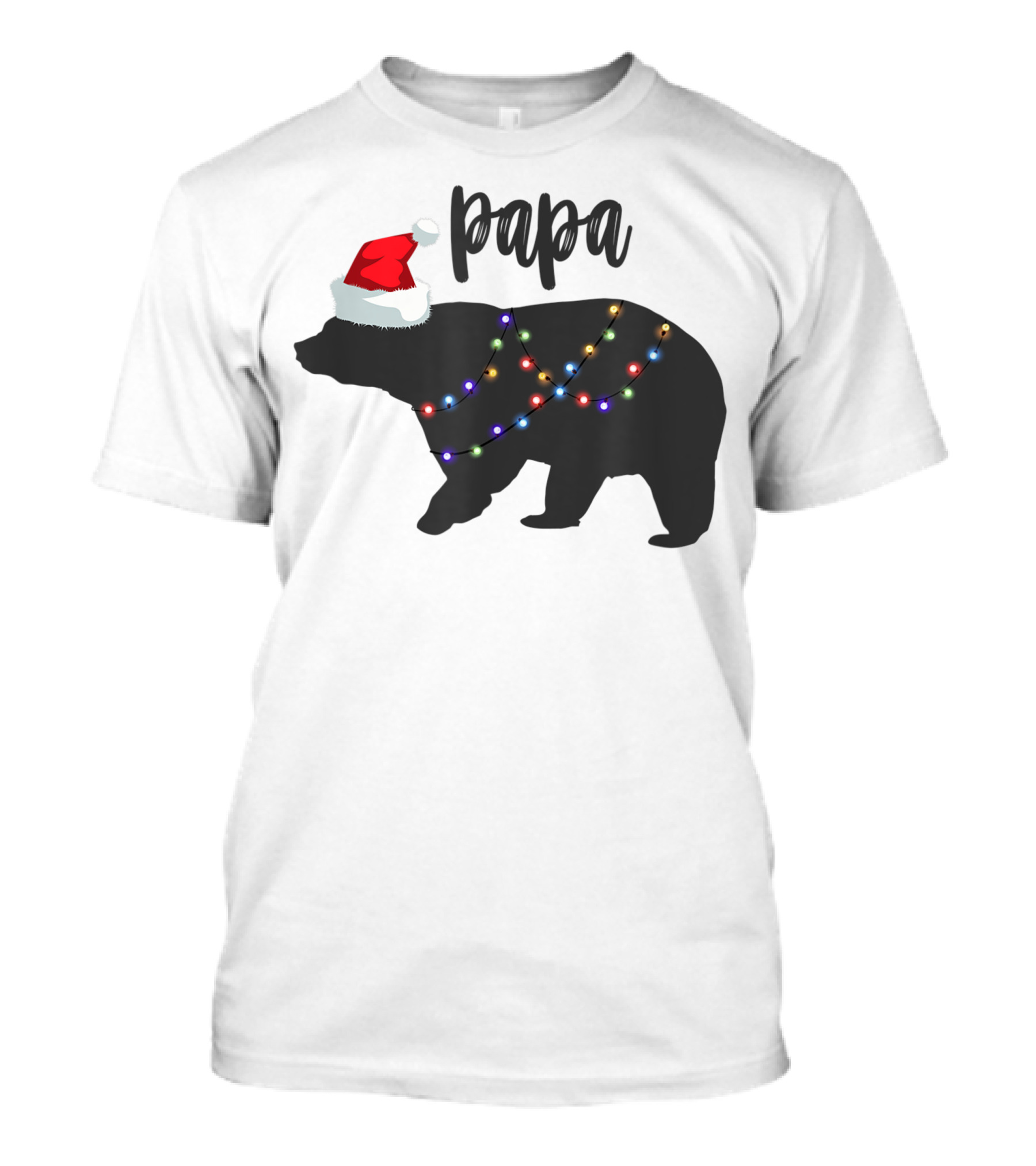 Papa Bear Christmas With Santa Hat And Family Lights T-Shirt