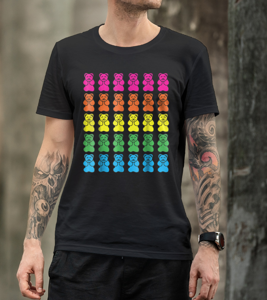 Rainbow Gummy Bear Candy Colors Grid T-Shirt