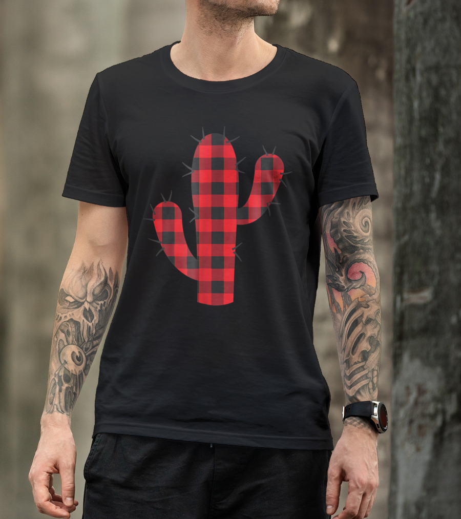 Red Plaid Buffalo Cactus T-Shirt