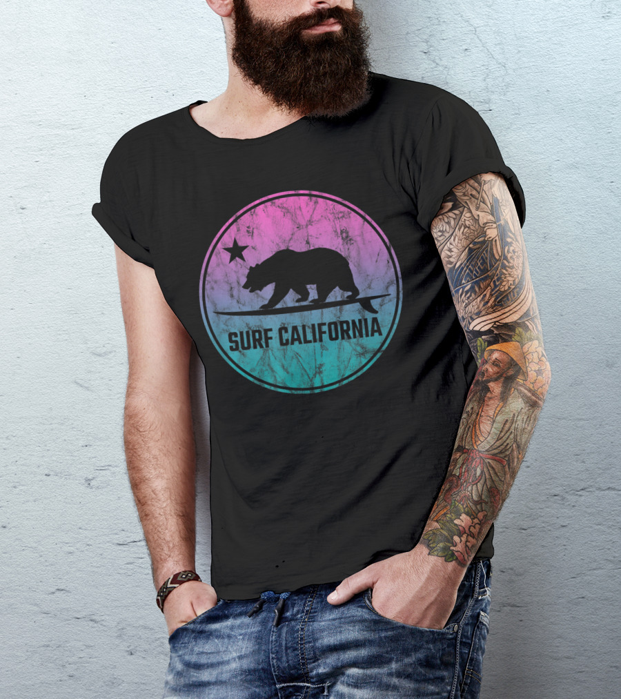 Surf California Republic Bear Retro T-Shirt