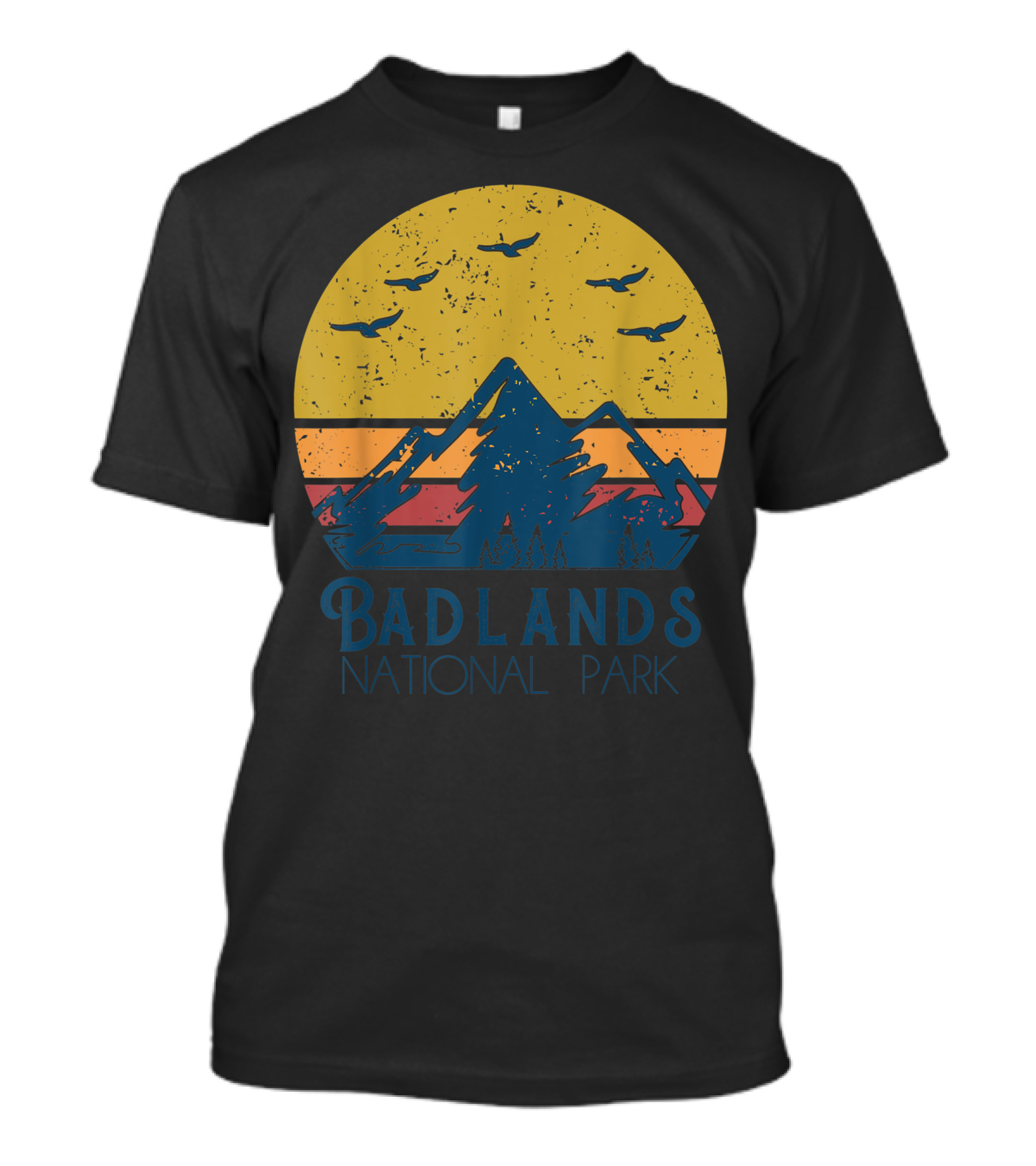 Badlands National Park South Dakota Retro Vintage Sunset Birds Landscape T-Shirt
