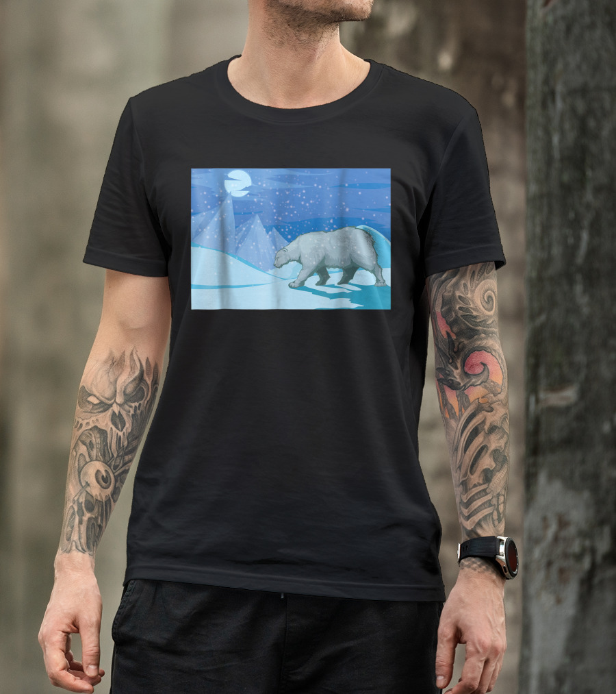 Roaming Polar Bear Night Walk In Arctic Snowy Mountains T-Shirt