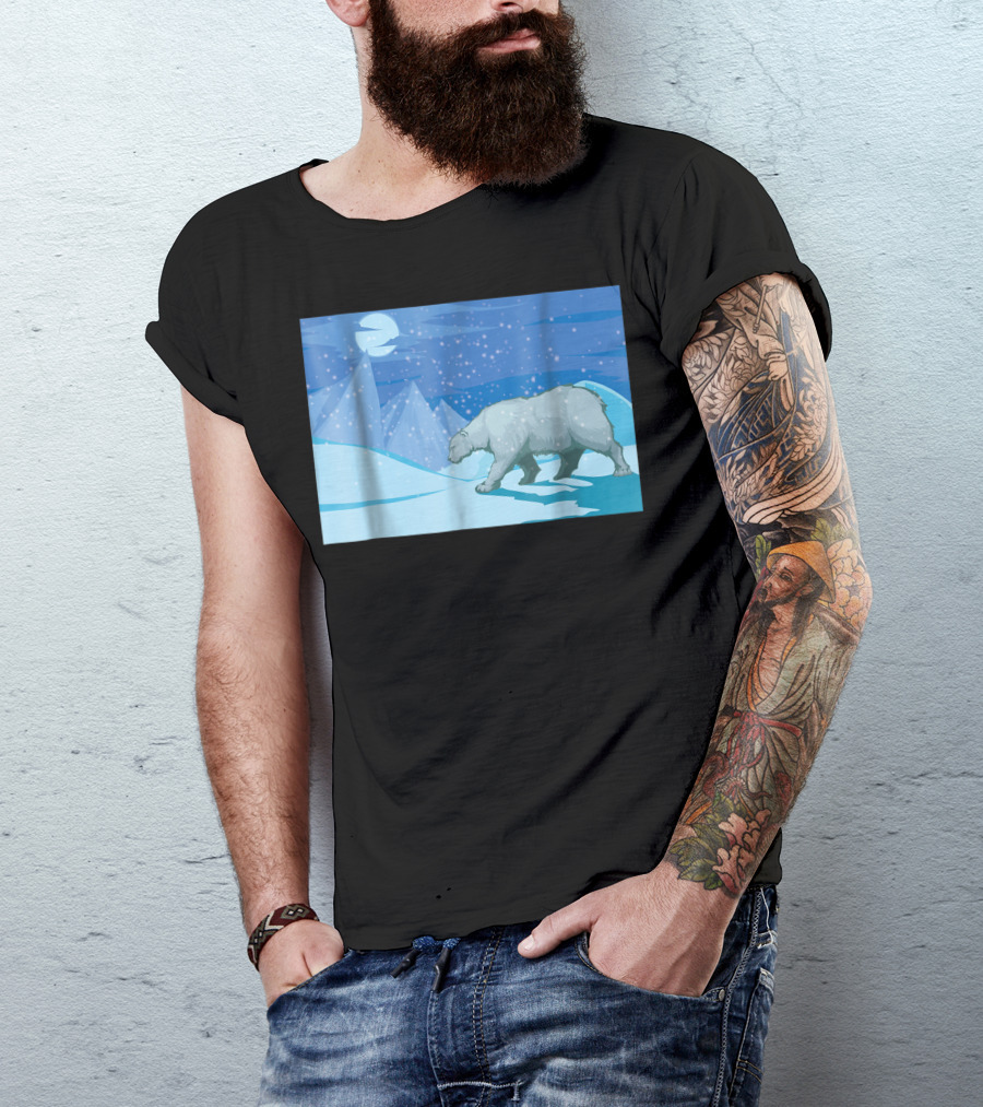Roaming Polar Bear Night Walk In Arctic Snowy Mountains T-Shirt