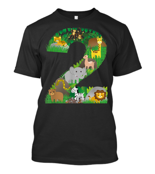 Safari Jungle Zoo Animals Second Birthday Number Two T-Shirt
