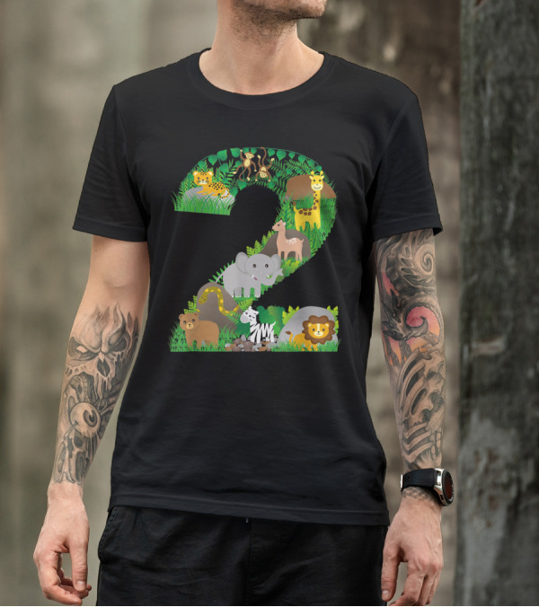 Safari Jungle Zoo Animals Second Birthday Number Two T-Shirt