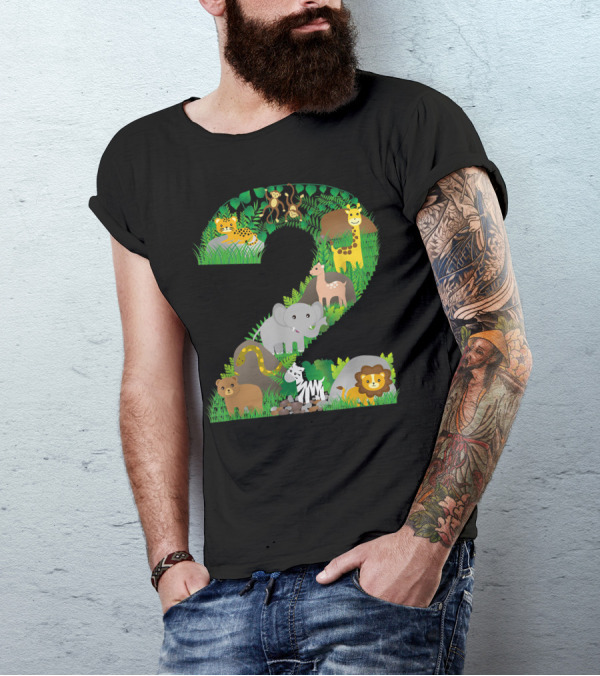 Safari Jungle Zoo Animals Second Birthday Number Two T-Shirt